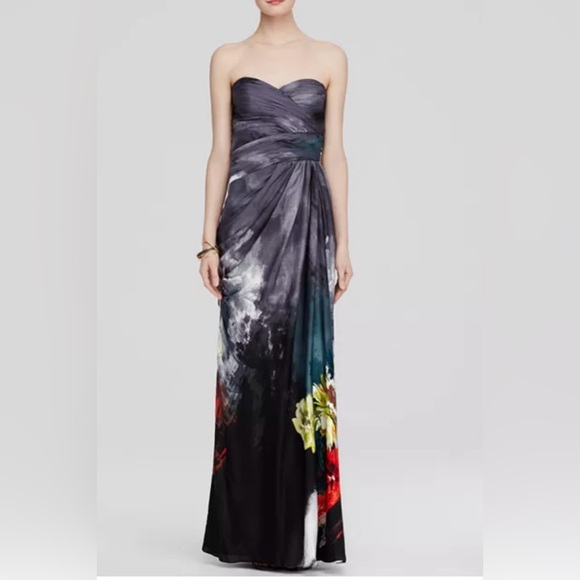 Adrianna Papell Dresses & Skirts - ADRIANNA PAPELL Romantic Moody Chiffon Strapless Ruched Bodice Floral Gown 18/20